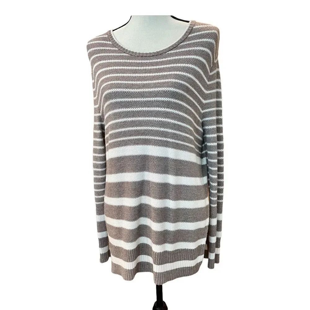 Athleta Taupe White Relaxed Cozy Soft Crewneck Long Sleeve Knit Top Womens XXS - Picture 3 of 14